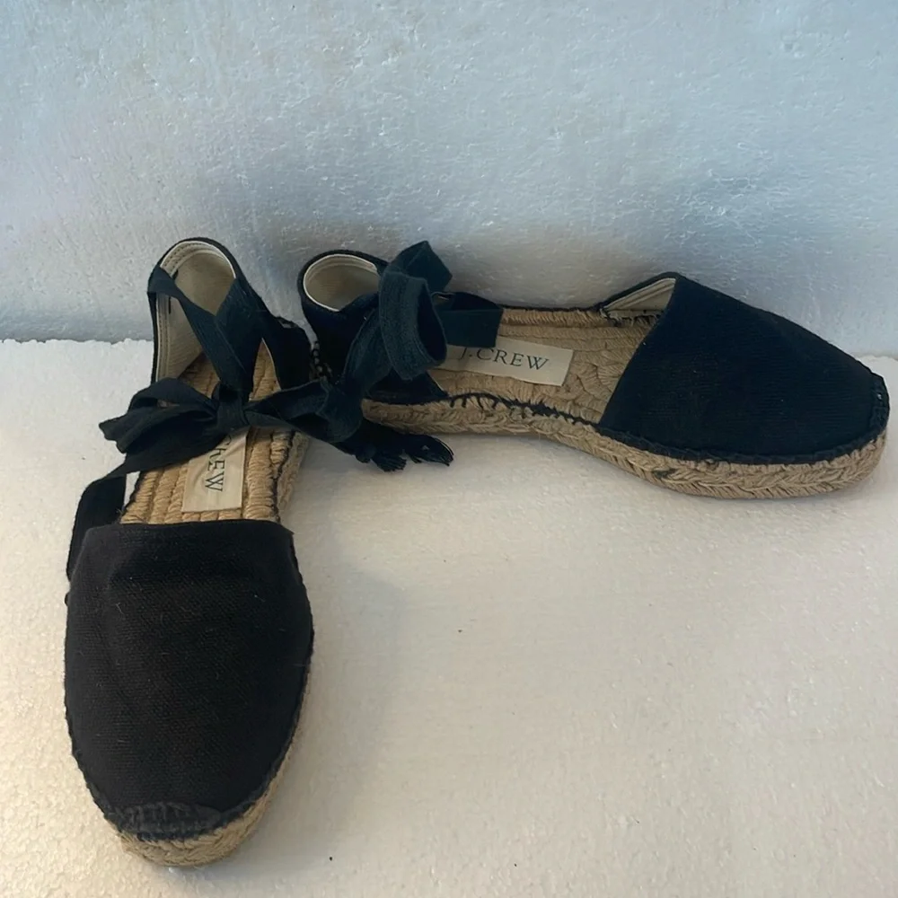 J Crew espadrilles sandals tie up wrap flats preppy black women’s size 7